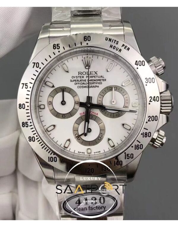 Rolex Cosmograph 116500LN Daytona Clean Factory Beyaz Kadran Çelik Bezel Super Plus Clone ETA