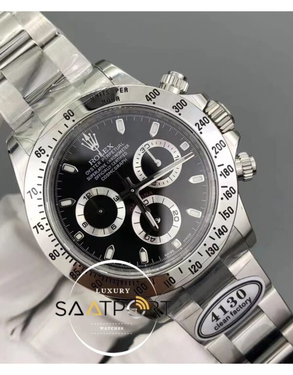 Rolex Daytona Cosmograph 116500LN Clean Factory Siyah Kadran Çelik Bezel Super Plus Clone ETA