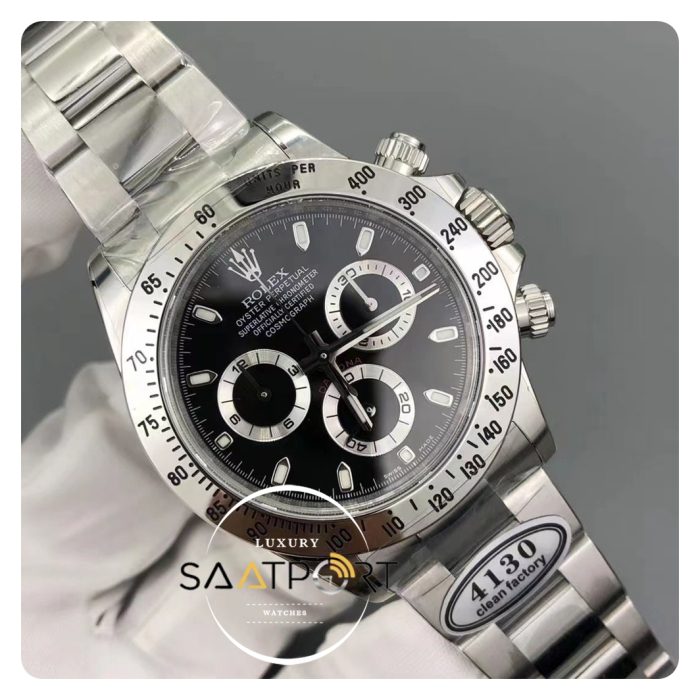 Rolex Daytona Cosmograph 116500LN Clean Factory Siyah Kadran Çelik Bezel Super Plus Clone ETA