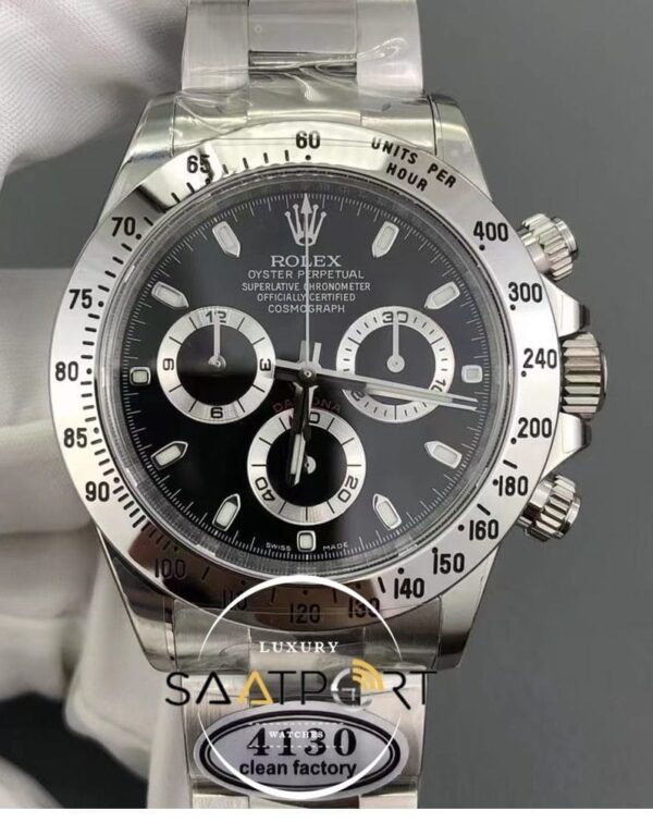Rolex Daytona Cosmograph 116500LN Clean Factory Siyah Kadran Çelik Bezel Super Plus Clone ETA