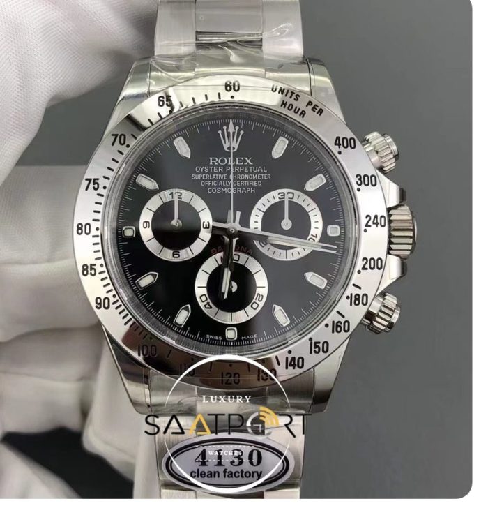 Rolex Daytona Cosmograph 116500LN Clean Factory Siyah Kadran Çelik Bezel Super Plus Clone ETA