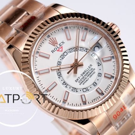 Rolex Sky-Dweller 42mm 904L Rose Çelik Kasa Beyaz Kadran Super Clone 9001 ETA