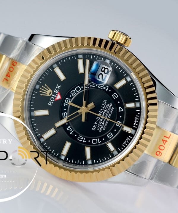 Rolex Sky-Dweller 42mm Gold Bezel Siyah Kadran 904L Çelik Super Clone 9001 ETA