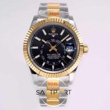 Rolex Sky-Dweller 42mm Gold Bezel Siyah Kadran 904L Çelik Super Clone 9001 ETA