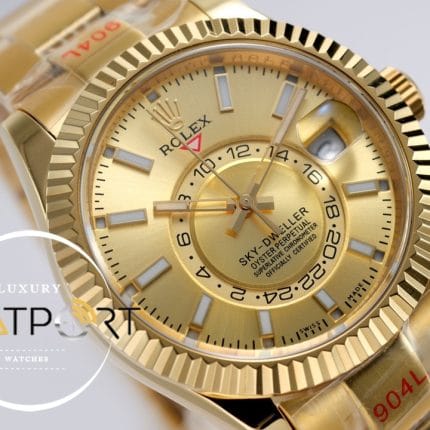 Rolex Sky-Dweller 42mm Gold Kadran Tırtıklı Bezel 904L Çelik Super Clone 9001 ETA