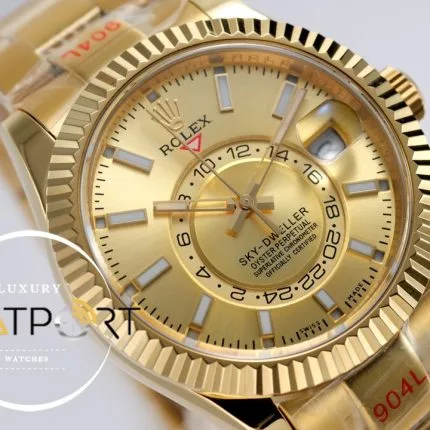 Rolex Sky-Dweller 42mm Gold Kadran Tırtıklı Bezel 904L Çelik Super Clone 9001 ETA