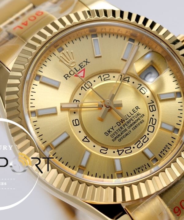 Rolex Sky-Dweller 42mm Gold Kadran Tırtıklı Bezel 904L Çelik Super Clone 9001 ETA