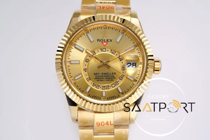 Rolex Sky-Dweller 42mm Gold Kadran Tırtıklı Bezel 904L Çelik Super Clone 9001 ETA