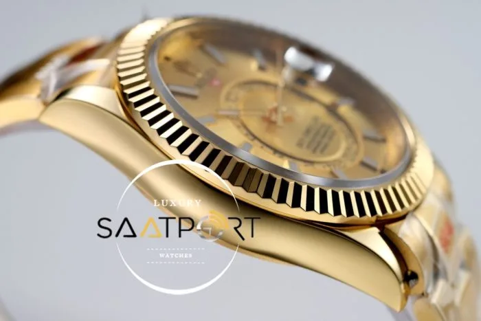 Rolex Sky-Dweller 42mm Gold Kadran Tırtıklı Bezel 904L Çelik Super Clone 9001 ETA