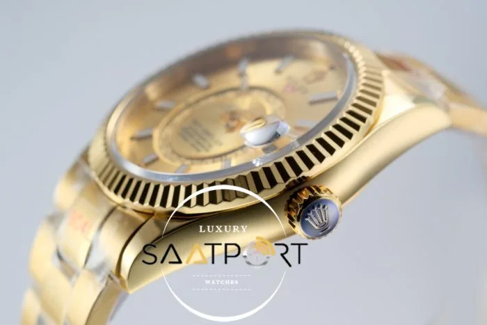 Rolex Sky-Dweller 42mm Gold Kadran Tırtıklı Bezel 904L Çelik Super Clone 9001 ETA