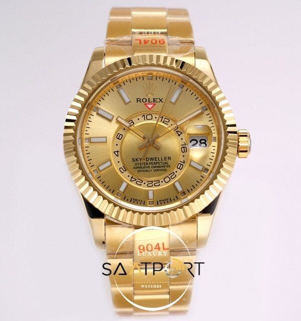 Rolex Sky-Dweller 42mm Gold Kadran Tırtıklı Bezel 904L Çelik Super Clone 9001 ETA