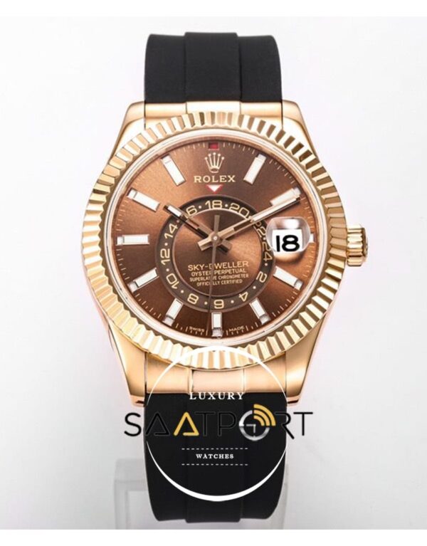 Rolex Sky-Dweller Kahverengi Kadran 904L Rose Çelik Kasa 42mm Super Clone 9001 ETA
