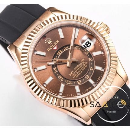 Rolex Sky-Dweller Kahverengi Kadran 904L Rose Çelik Kasa 42mm Super Clone 9001 ETA