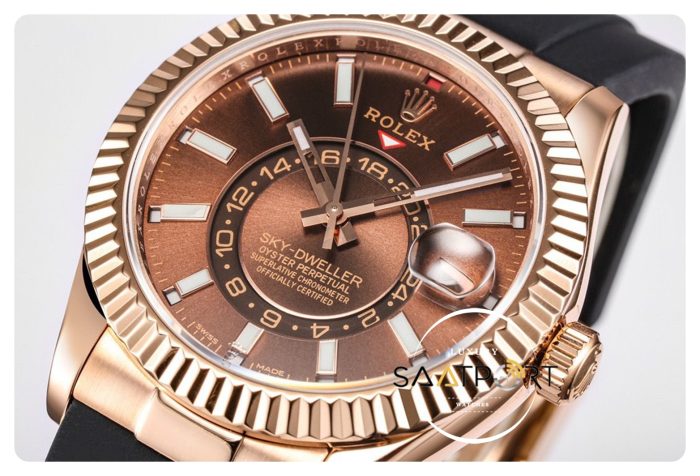 Rolex Sky-Dweller Kahverengi Kadran 904L Rose Çelik Kasa 42mm Super Clone 9001 ETA