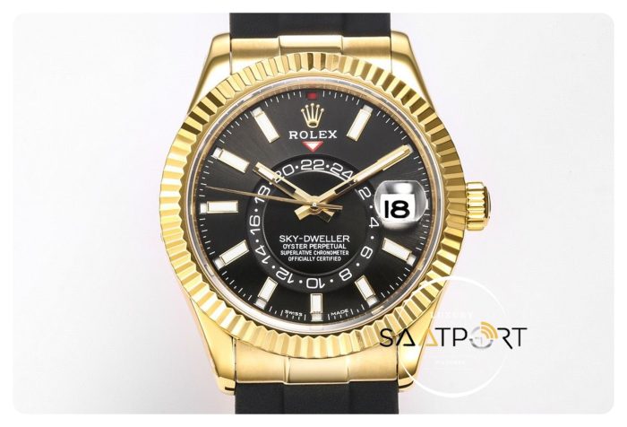 Rolex Sky-Dweller Siyah Kadran 42mm 904L Gold Çelik Kasa Super Clone 9001 ETA