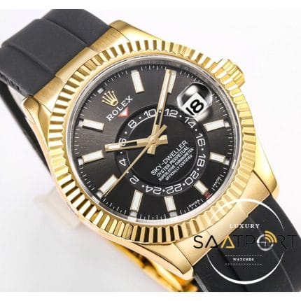 Rolex Sky-Dweller Siyah Kadran 42mm 904L Gold Çelik Kasa Super Clone 9001 ETA