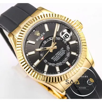 Rolex Sky-Dweller Siyah Kadran 42mm 904L Gold Çelik Kasa Super Clone 9001 ETA