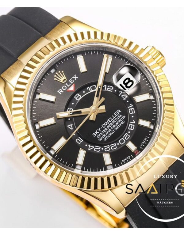Rolex Sky-Dweller Siyah Kadran 42mm 904L Gold Çelik Kasa Super Clone 9001 ETA