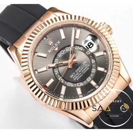 Rolex Sky-Dweller Siyah Kadran 904L Rose Çelik Kasa 42mm Super Clone 9001 ETA
