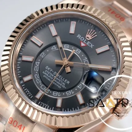 Rolex Sky-Dweller Siyah Kadran 904L Rose Çelik Kasa 42mm Super Clone 9001 ETA