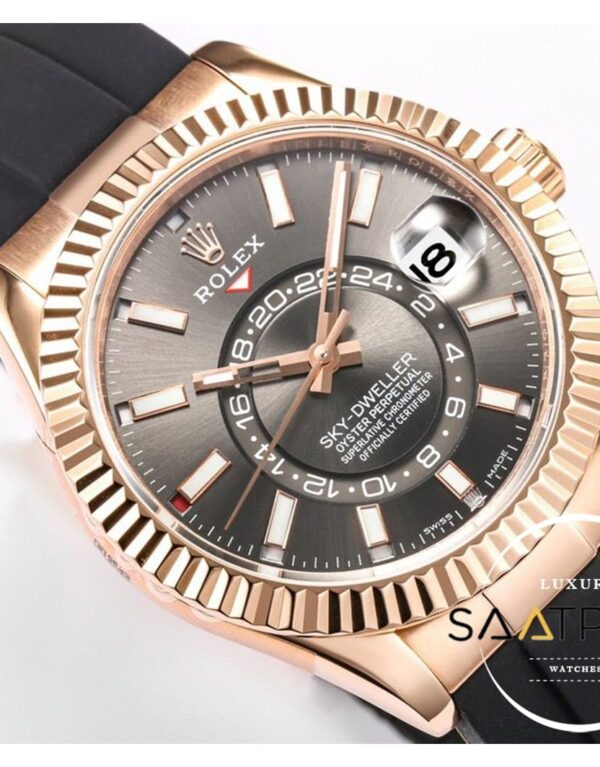 Rolex Sky-Dweller Siyah Kadran 904L Rose Çelik Kasa 42mm Super Clone 9001 ETA