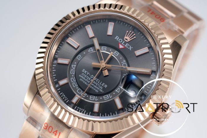 Rolex Sky-Dweller Siyah Kadran 904L Rose Çelik Kasa 42mm Super Clone 9001 ETA