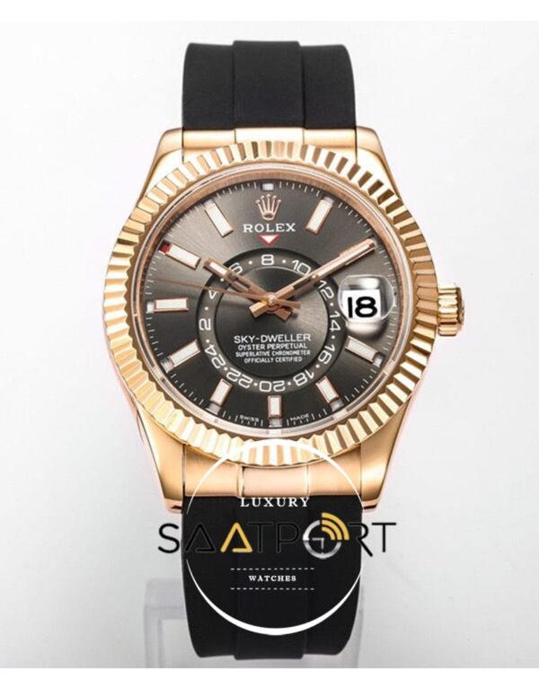 Rolex Sky-Dweller Siyah Kadran 904L Rose Çelik Kasa 42mm Super Clone 9001 ETA