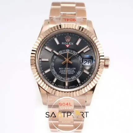Rolex Sky-Dweller Siyah Kadran 904L Rose Çelik Kasa 42mm Super Clone 9001 ETA