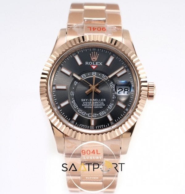 Rolex Sky-Dweller Siyah Kadran 904L Rose Çelik Kasa 42mm Super Clone 9001 ETA