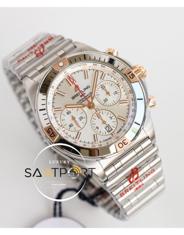 Yeni Breitling Chronomat B01 42mm Gümüş Kadran Çelik Bezel ETA
