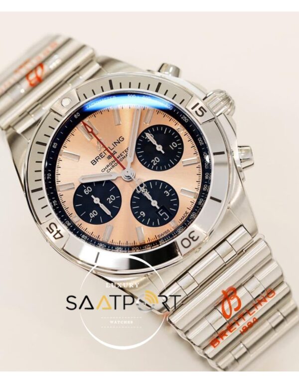 Yeni Breitling Chronomat B01 42mm Pembe Kadran Çelik Bezel ETA