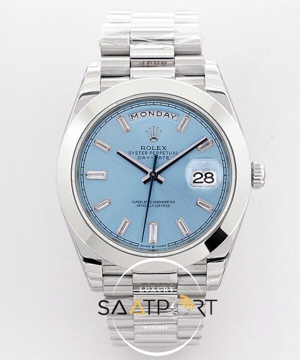 Rolex Day Date Platin Buz Mavisi Kadran 40mm Super Clone ETA