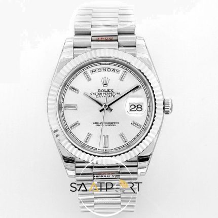 Rolex Day Date 40mm Beyaz Kadran Tırtıklı Bezel Super Clone ETA