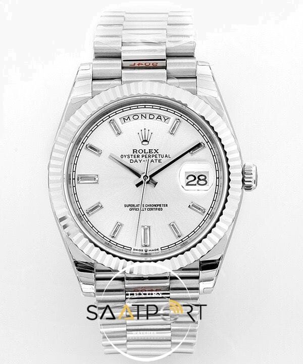 Rolex Day Date 40mm Beyaz Kadran Tırtıklı Bezel Super Clone ETA