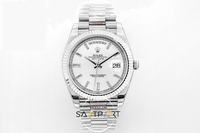 Rolex Day Date 40mm Beyaz Kadran Tırtıklı Bezel Super Clone ETA