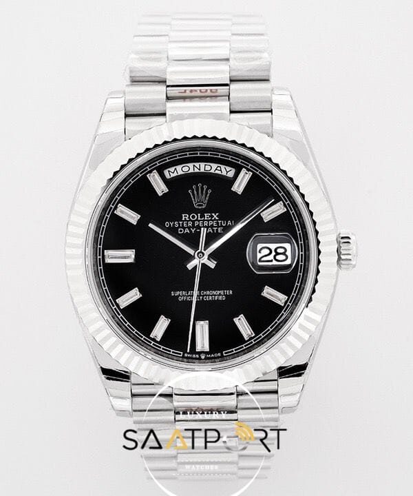 Rolex Day Date 40mm Pırlanta Taşlı Siyah Kadran Super Clone ETA