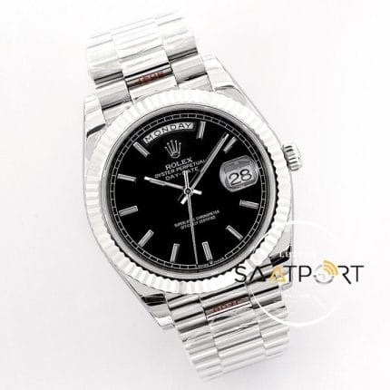Rolex Day Date 40mm Siyah Kadran Tırtıklı Bezel Super Clone ETA