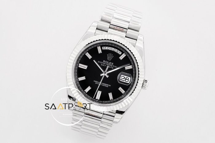 Rolex Day Date 40mm Siyah Kadran Tırtıklı Bezel Super Clone ETA