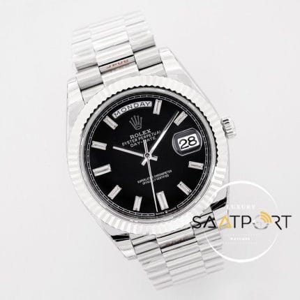 Rolex Day Date 40mm Siyah Kadran Tırtıklı Bezel Super Clone ETA