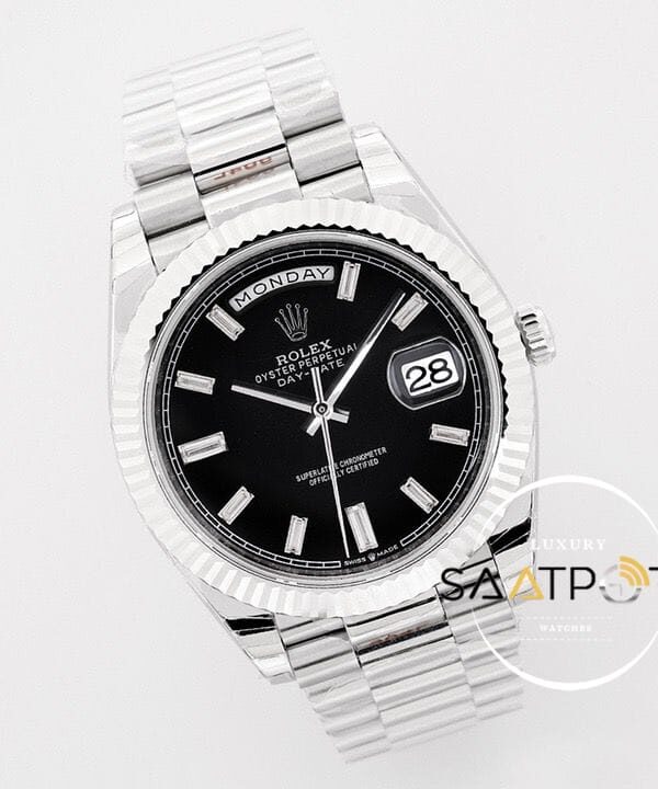 Rolex Day Date 40mm Siyah Kadran Tırtıklı Bezel Super Clone ETA