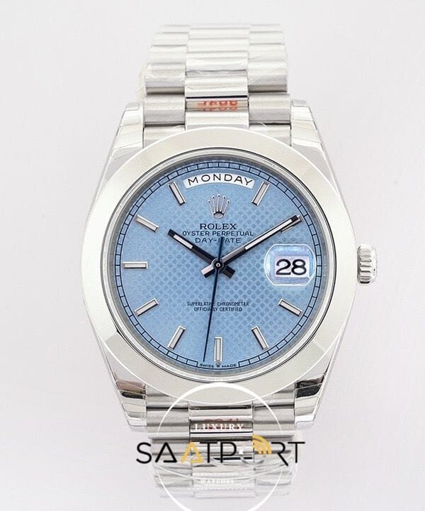 Rolex Day Date Desenli Buz Mavisi Kadran 40mm Super Clone ETA
