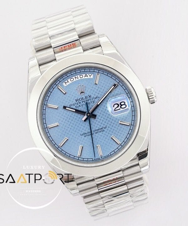 Rolex Day Date Desenli Buz Mavisi Kadran 40mm Super Clone ETA