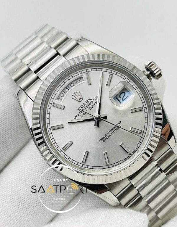 Rolex Day Date Gümüş Kadran 40mm 904L Çelik Super Clone ETA