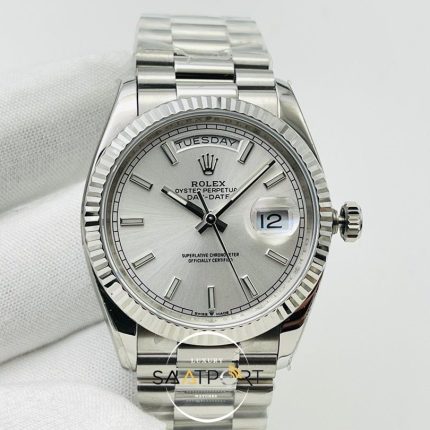 Rolex Day Date Gümüş Kadran 40mm 904L Çelik Super Clone ETA