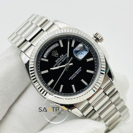 Rolex Day Date Siyah Kadran 40mm 904L Çelik Super Clone ETA