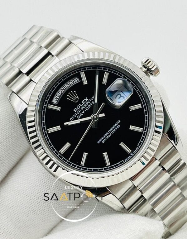 Rolex Day Date Siyah Kadran 40mm 904L Çelik Super Clone ETA