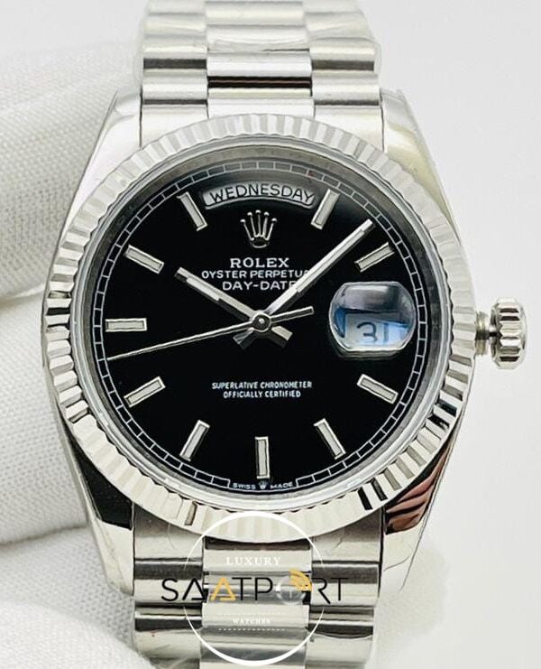 Rolex Day Date Siyah Kadran 40mm 904L Çelik Super Clone ETA
