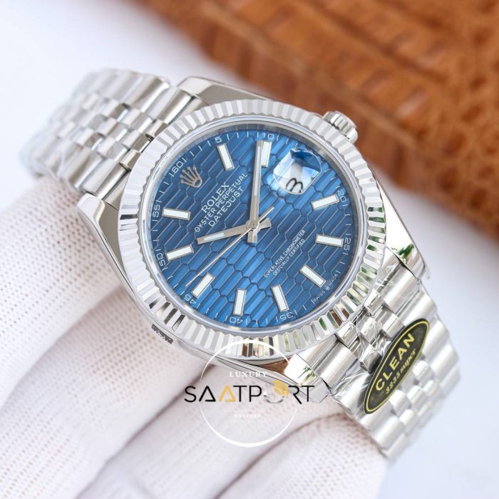 Rolex 41mm Datejust 904L Clean Factory Desenli Mavi Kadran 3235 Super Clone ETA