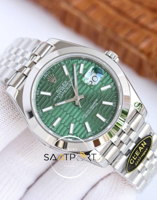 Rolex 41mm Datejust 904L Clean Factory Desenli Yeşil Kadran 3235 Super Clone ETA