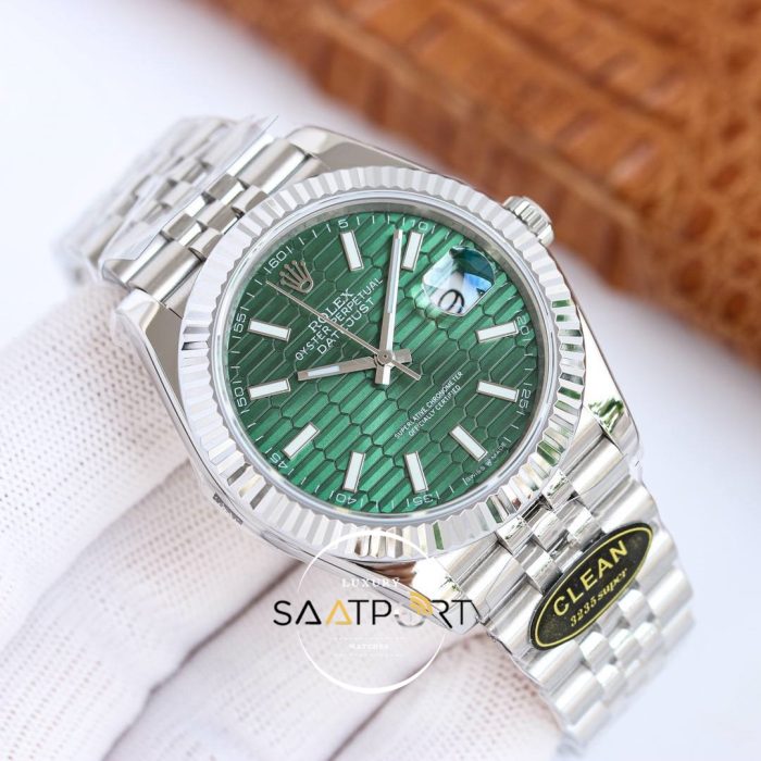 Rolex 41mm Datejust 904L Clean Factory Desenli Yeşil Kadran 3235 Super Clone ETA